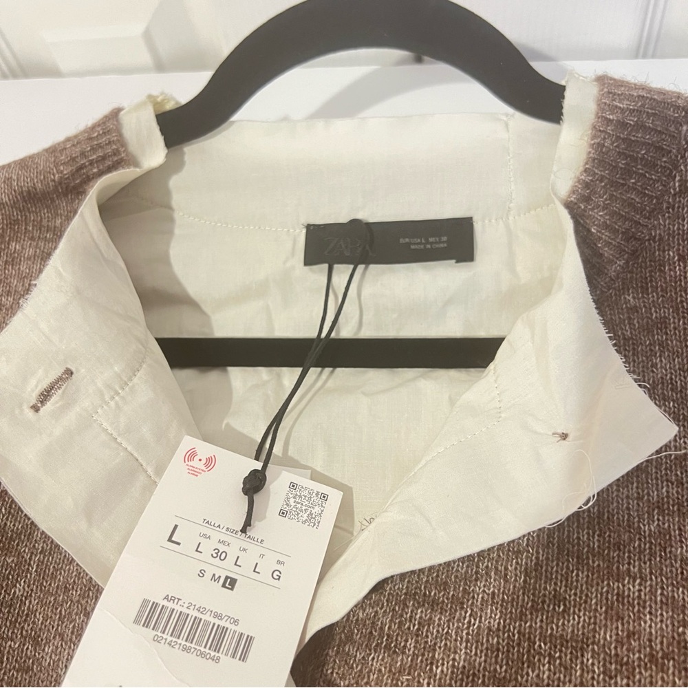 Zara Combination Knit Wool Blend, Cotton Lined Cardigan Sweater. Mink. L NWT - Picture 11 of 12